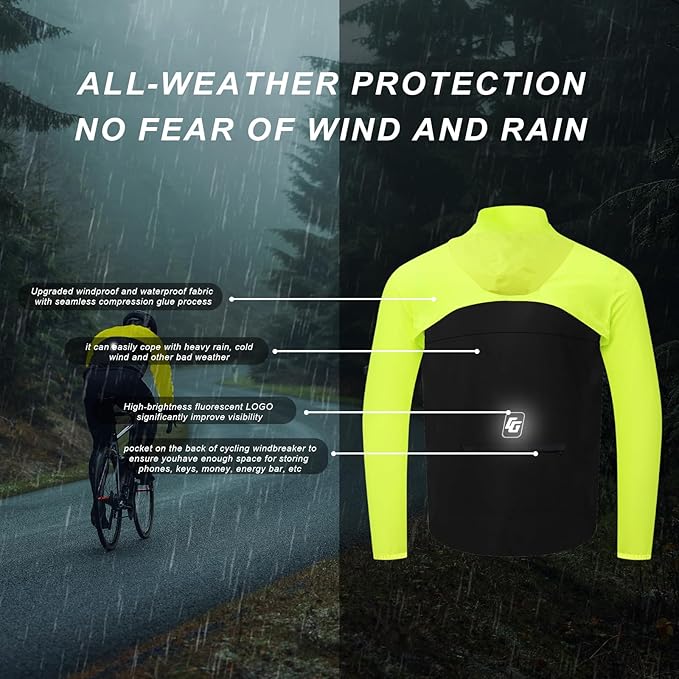 Men's Cycling Jacket Waterproof Windbreaker with Detachable Running Hiking Cycling Vest Packable Rain Coat