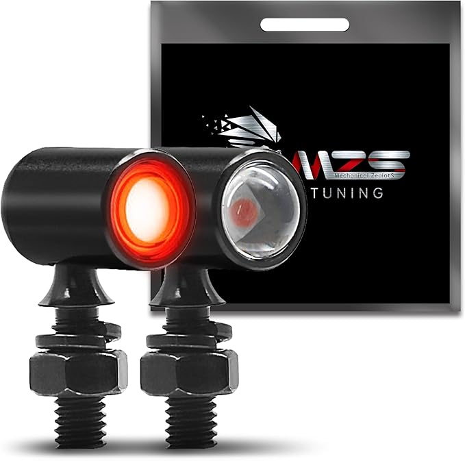 MZS Motorcycle Rear LED Turn Signals, Red Light Mini Turn Signal Tail Light, Minimalist Design, Universal 6mm Screw, Compatible with Most Family Motorcycles