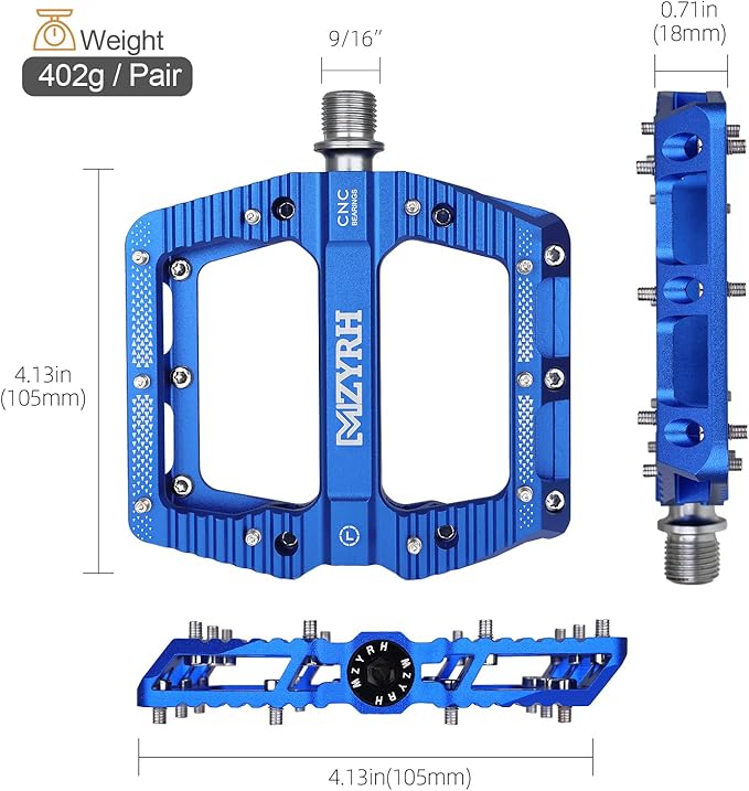 MZYRH Road/Mountain Bike Pedals MTB Pedals Bicycle Flat Pedals 3 Bearings 9/16” Aluminum Alloy Bicycle Platform Pedals for BMX MTB