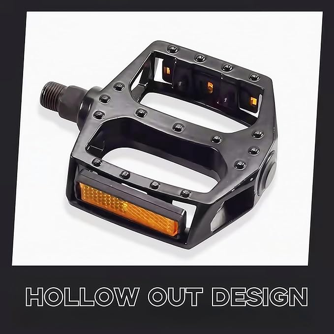 Lightweight Aluminum Mountain Bike Pedals for Adults – 9/16inch Adapters Included, Non-Slip Wide Platform with Reflective Strips, Compatible with MTB, BMX, Road & Hybrid Bikes