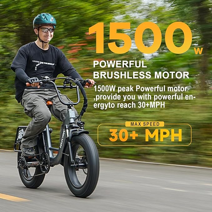 1500W Motor Electric Bike for Adults 80 Miles 30MPH Ebike 20" x 4 Fat Tire 48V 20Ah Removable Battery Mountain E Bike Commuter Front Suspension Bicycles Men Women