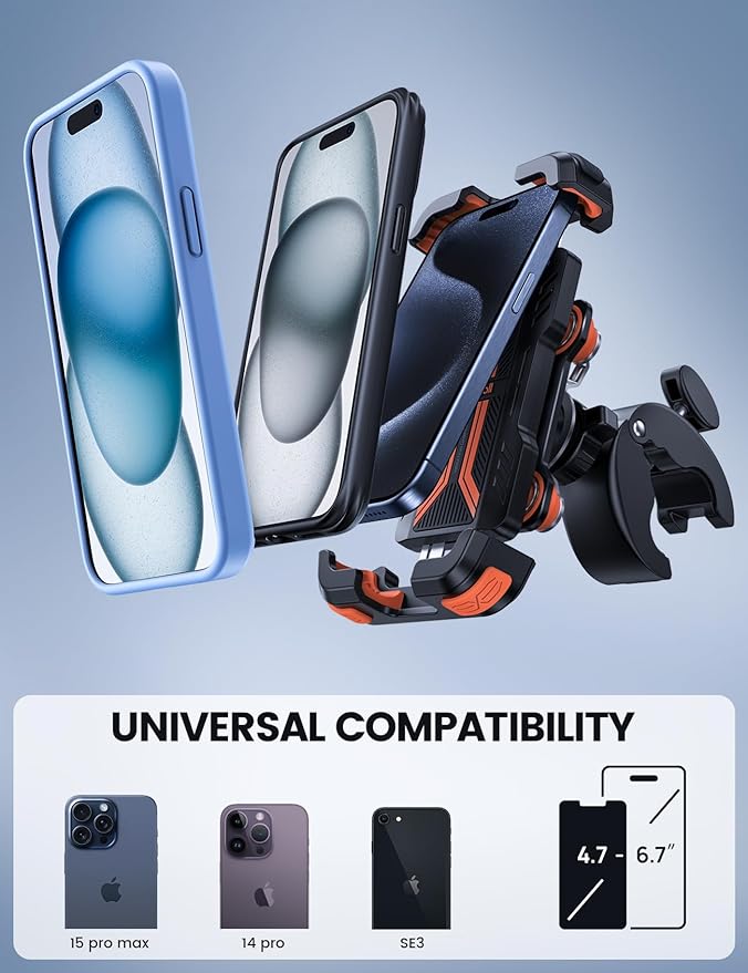 Lamicall Motorcycle Phone Mount Holder - [Dual Vibration Dampener] [Anti Shake] Motorcycle Cell Phone Holder, Upgrade Bike Phone Mount, Fit iPhone 16/15/14/13 Pro Max, 4.7-6.7" Phones, Orange