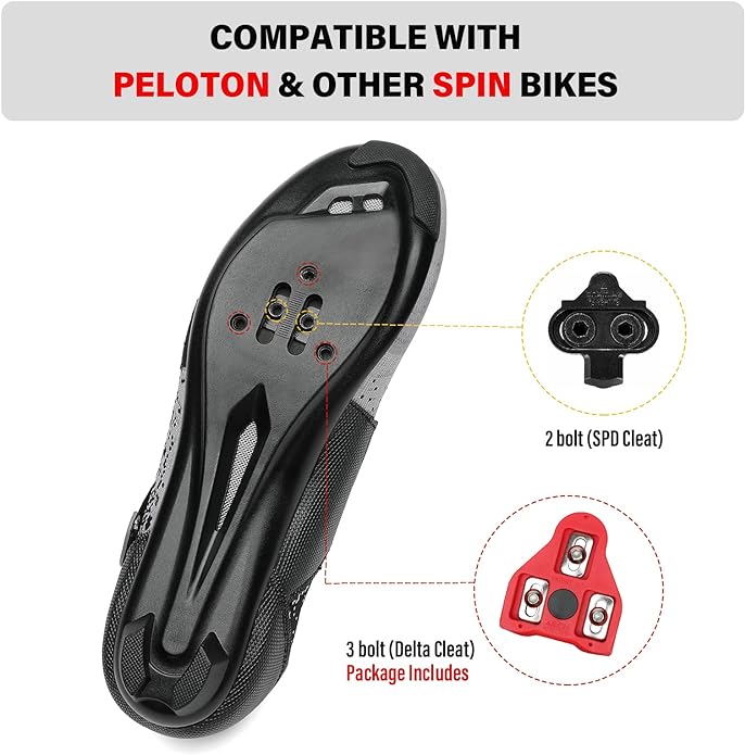 Unisex Cycling Shoes Compatible with Peloton Bike & SPD Indoor Road Riding Biking Bike Shoes with Delta Cleats Included for Men Women