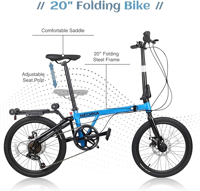 20 Inch Folding Bike for Adults, 7-Speed Shimano Gears & Dual Disc Brakes, Steel Frame,Compact Foldable Design- Perfect for Commuting/Travel
