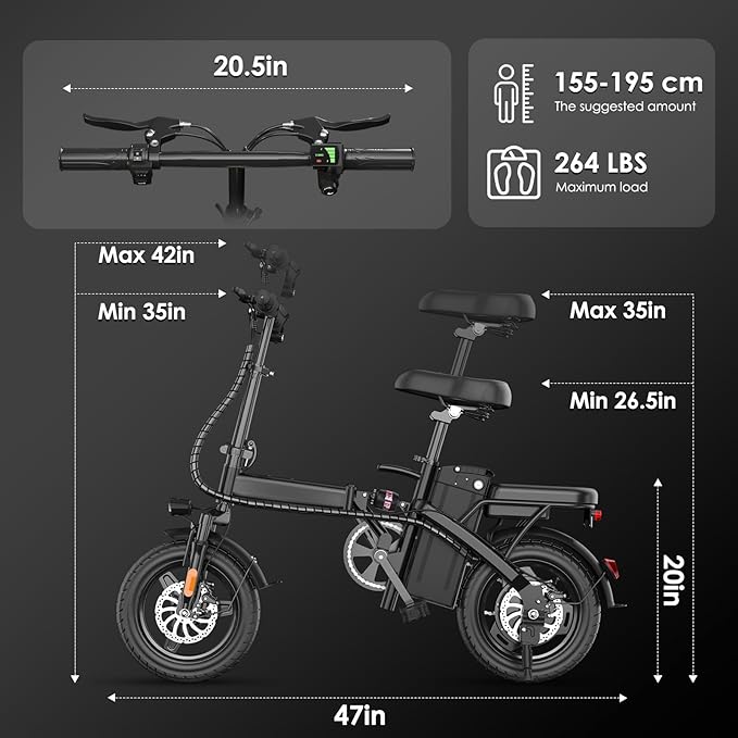 Folding Electric Bike for Adults and Teens, 14" Foldable E-Bike with 500W Motor, Commuter Mini Ebike with 48V Removable Battery UL 2849 Certified, Electric Bicycle with 20 Miles PAS Range