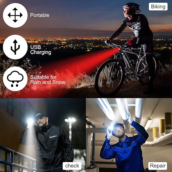2X Rechargeable Bike Light Sets (Total of 4 Lights: Two Red and Two White), Super Bright Front Headlights and Rear LED Bicycle Lights, 650mah Lithium Batteries,4 Light Mode Options