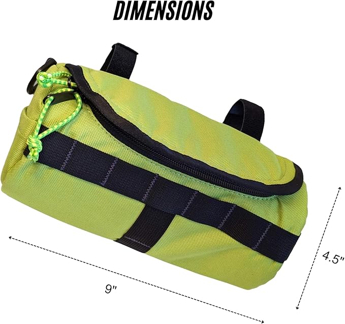Handlebar Bag (Ski Lime Green) | 2 Liter Capacity | Spacious Bike Bag w/ 2 Extra Long Buckle Straps & 1 Hook-and-Loop Strap | Water Resistant Front Basket | Bike Accessories | Made in USA