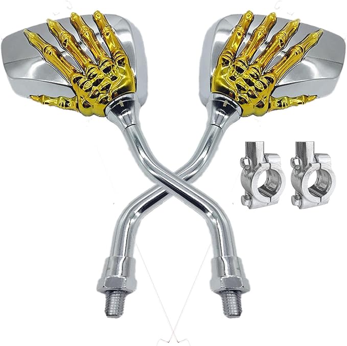 Pairs of Distinctive Skull Skeleton Hand Bicycle Mirror, Rearview Side Mirror Handlebar Mirror Mount Holder Clamp Adaptor 10mm for Scooter Moped Bike Standard Bike Motorcycle