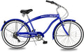 MICARGI Rover Lightweight Beach Cruiser Bike for Men, Adult,24 Inch Wheels, Featuring Steel Step-Over Step Through Steel Frame, 7 Speed Coaster Brake, Hybrid Bike, Complete Cruiser Bikes, Blue