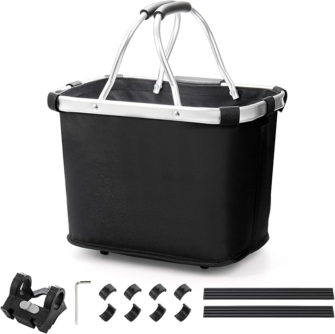 Hedume Bicycle Basket, Folding Detachable Bike Basket, Multi-Purpose Bike Handlebar Basket Front for Pet, Shopping, Commuter, Camping and Outdoor, Quick Release Easy Install