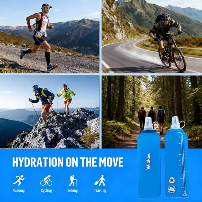 Soft Flask, 2 Pack Soft Flask Running Bottles 500ml,TPU Foldable Running Flask, Portable Collapsible Flask Handheld for Travel Traveling Hiking Cycling City Walk