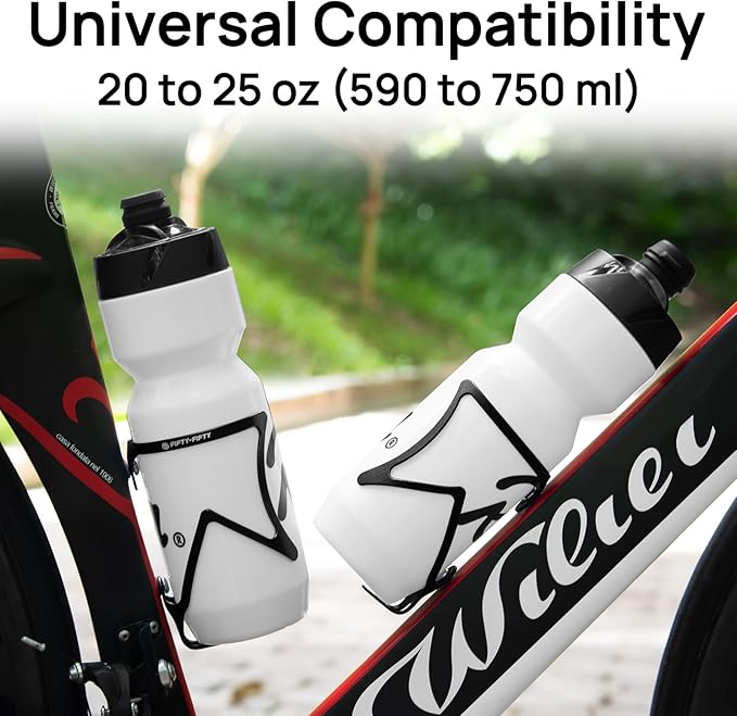 FIFTY-FIFTY 2-Pack Bike Water Bottle Holder, Aluminum Alloy Water Bottle Cage, Lightweight Bicycle Cup Holder Rack with Screws Tool, Universal Bicycle Drink Cage for MTB, Road Bike (Black)