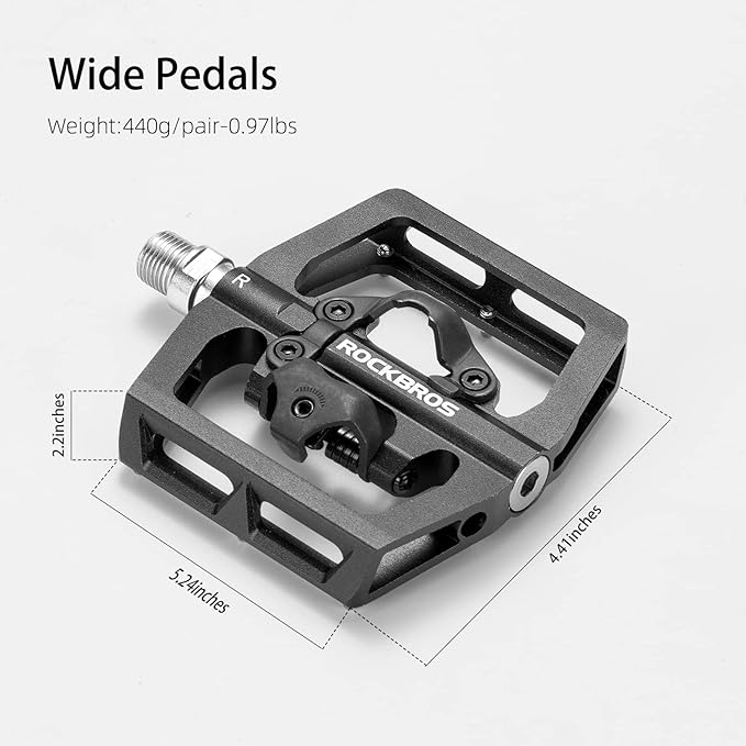 ROCKBROS MTB Mountain Bike Pedals Compatible with SPD Mountain Bike Dual Function Sealed Clipless Aluminum Bicycle Flat Platform 9/16" Pedals with Cleats for Road, MTB, Mountain Bikes