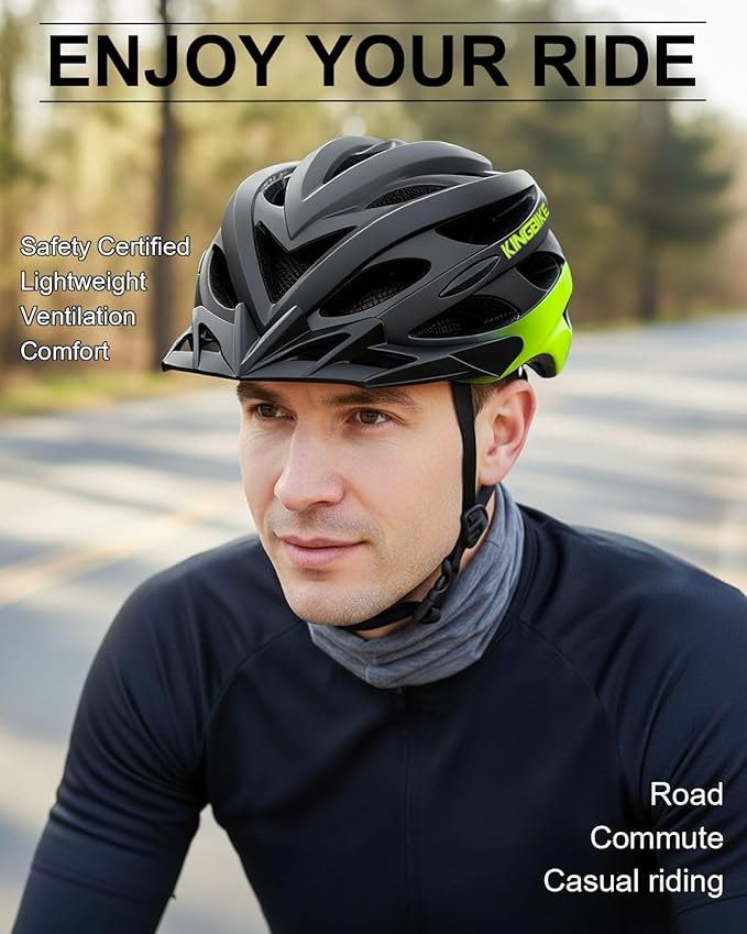 KINGBIKE Bike Helmet for Adult Men Women Youth Road Commute Mountain Cycling Helmets with USB Rechargeable Light Replaceable Padding and Visors Lightweight 20.4-23.6in