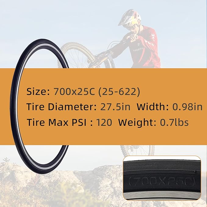 700x25C/700x28C Road Bike Tire and Inner Tube Set with 2 Levers,Puncture-Resistant Bicycle Replacement Accessories,Compatible with Mountain City Commuter Hybrid Riding,48mm Valve