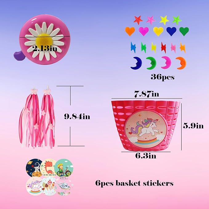 Girl Bike Basket Kid Bicycle Basket with Bike Bell,Bike Streamers,Bike Spoke Beads Bike Accessories Set