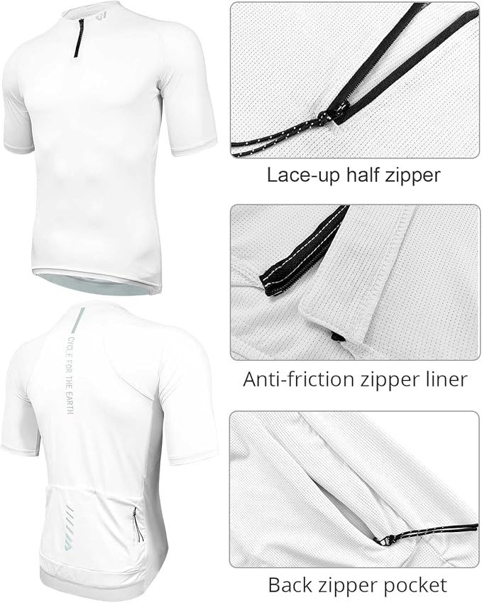 Wulibike Cycling Jersey Men Short Sleeve, Road Bike Shirts 1/4 Zipper with Pockets, Bicycle Clothing Breathable Quick Dry
