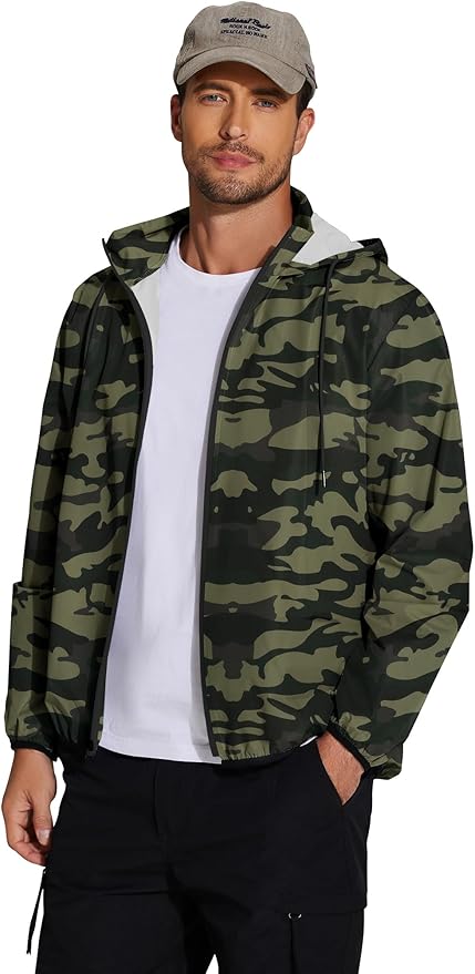 COOFANDY Men's Light Rain Jacket with Hood Packable Waterproof Raincoat Golf Rain Gear Travel Hiking Windbreaker
