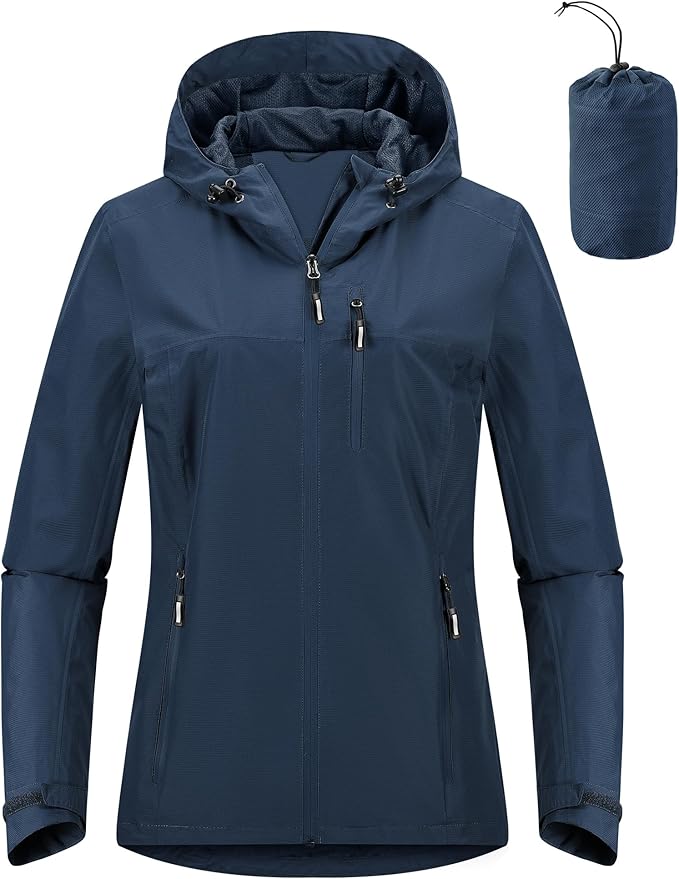 Outdoor Ventures Packable Rain Jacket Women Lightweight Waterproof Raincoat with Hood Cycling Bike Jacket