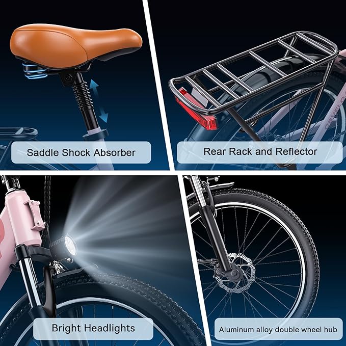 1000 Peak Electric Bike for Adults,up 80 Miles Removable Battery Ebike, 26" Electric E Bike with 7-Speed,Adult Electric Bicycles for Commute Beach Snow White Womens All Terrain