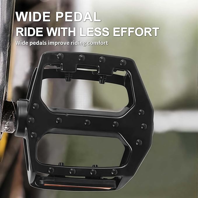 Aluminum Bike Pedals for Adult, Bicycle Flat Pedal Compatible Only 9/16 Inch Thread with Reflectors-Lightweight