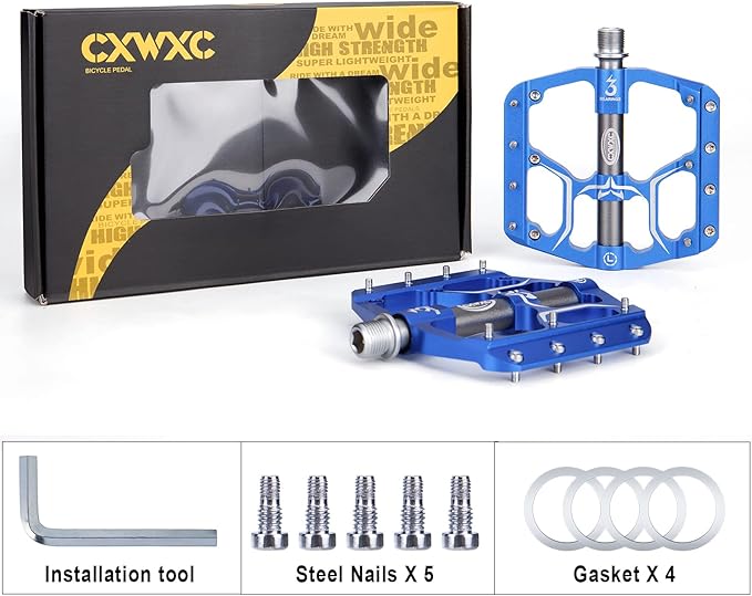 Road/Mountain Bike Pedals - 3 Bearings 9/16” Aluminum Alloy Bicycle Pedals - Mountain Bike Pedal with Removable Anti-Skid Nails
