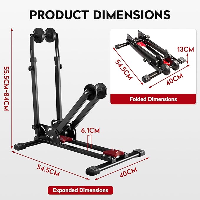 3-In-1 Foldable Bike Floor Stand, Portable Bike Storage for Garage, Up to 2.4" Tire Wide, MTB & Road Bicycle Floor Stand, Front Rear Wheel & Vertical Parking Rack Fit for 24"-29" Bikes