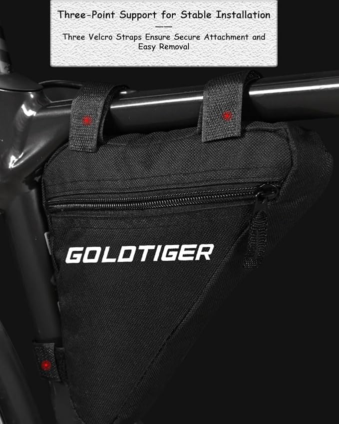 GoldTiger Ultra-Lightweight Triangle Bike Frame Bag，Spacious, Easy-Access Saddle Pouch for Cycling Essentials - Secure & Durable (Triangle Pouch)