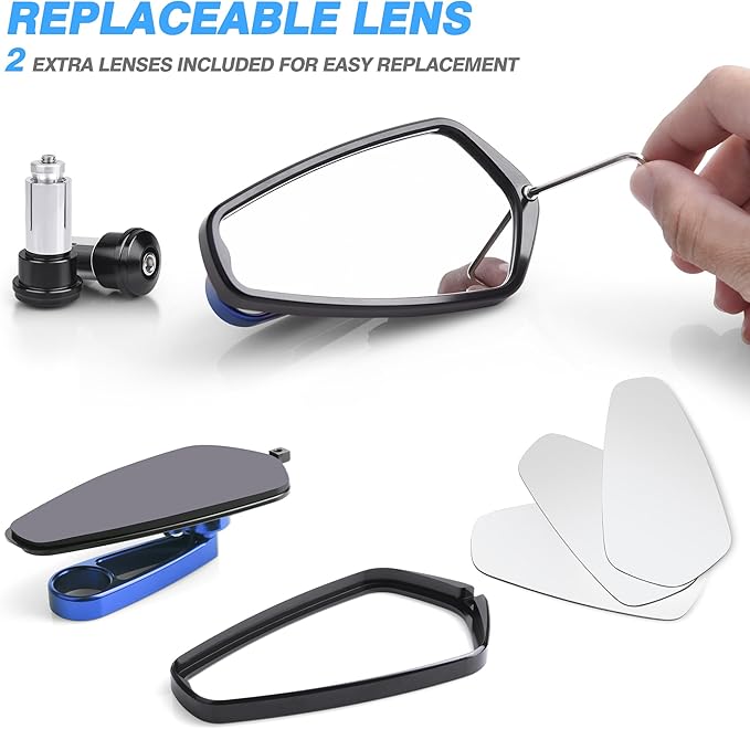 MICTUNING CNC Motorcycle Mirrors - 7/8" (22mm) Bar End Rear View Mirrors Compatible with Most Honda Grom, Yamaha, Kawasaki, Ducati, Suzuki and More - Blue