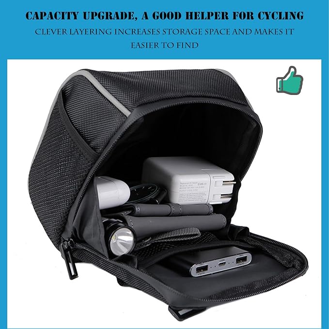Cycling Handlebar Bag, Waterproof Black Bike Frame Bag, Large Capacity Bike Handlebar Bag with Easy Attachment, Compact Front Storage Bag for MTB and Road Bikes, 7" x 6" / 19 x 14 cm