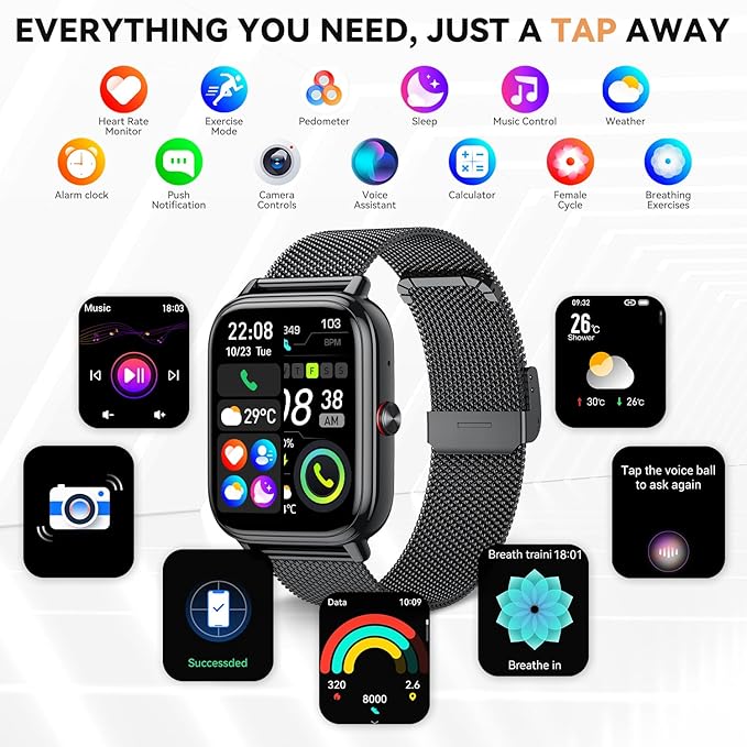 Smart Watch for Women Men- Answer/Make Call, Fitness Step Tracker Watch with Sleep Monitor/Activity Counter/110+ Sport Mode, Smartwatch for Andriod iPhone iOS Compatible