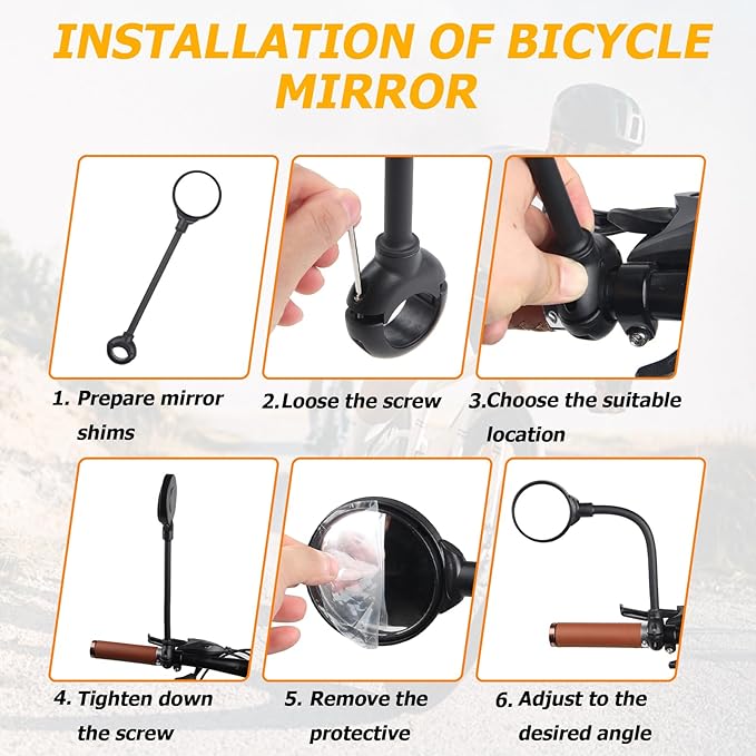 Bike Mirror for Handlebar, Adjustable Bicycle Mirror Handlebar Mount, Wide angle rear View shockproof convex mirror for Safe Cycling, Easy Installation, (1 Black-round)
