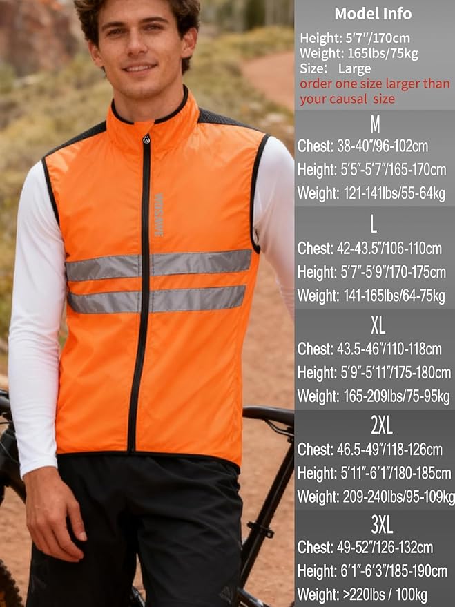 WOSAWE Men's High Visibility Cycling Wind Jacket Water Resistance Reflective Windbreaker
