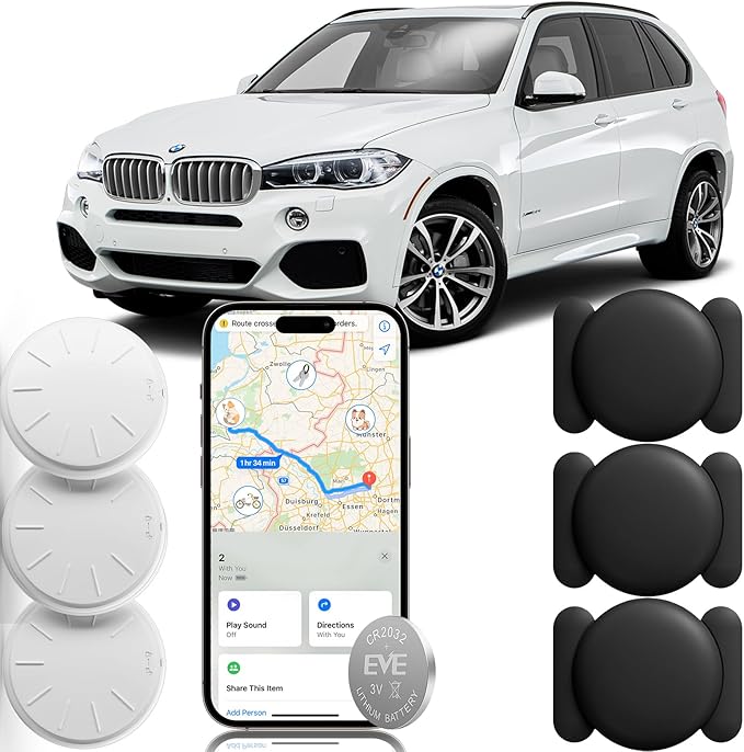 GPS Car Tracking Devices, 3PCS Tracker Device for Vehicles Work with Find My (iOS Only), Car Tracker Device Hidden with Magnetic Case, No Monthly Fee (Black)