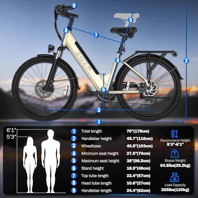 Electric Bike for Adults, 1000W Peak Motor, 60 Miles 22Mph Electric Bike, 26" Commuter E Bikes with 48V 10.4Ah Removable Battery, Step-Thru Ebike, Adjustable Stem, 7-Speed & Front Suspension
