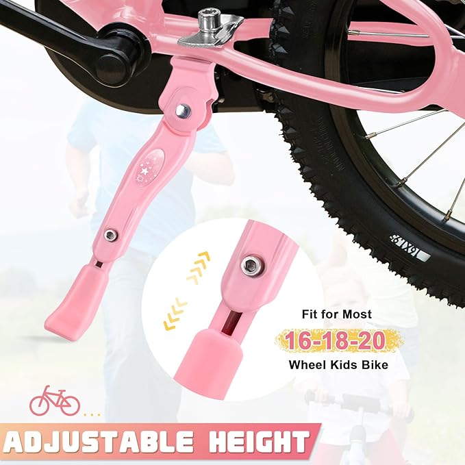 LEICHTEN Bike Kickstand for 16 18 20 Inch Wheel Bike, Adjustable Aluminum Alloy Bicycle Kickstand for Kids Bike Center Mount for Sports/Mountain/Road Bicycles, Pink