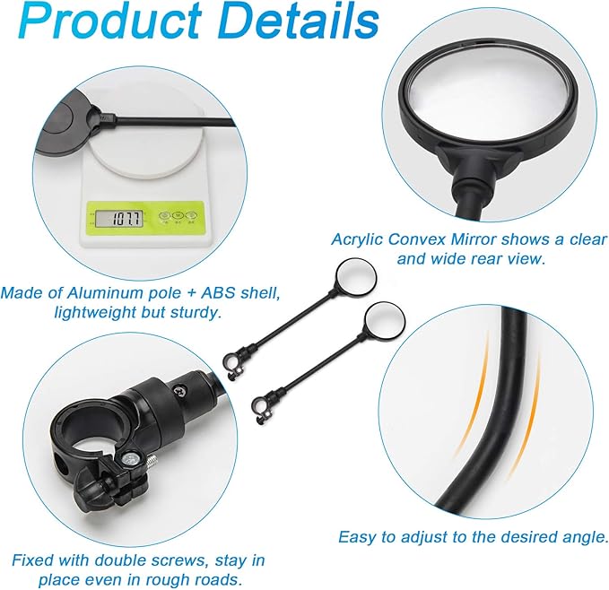 Coitak Bike Mirror, Adjustable Handlebar Rear View Mirrors, 2 PCS Convex Mirror Universal For Bike Bicycle