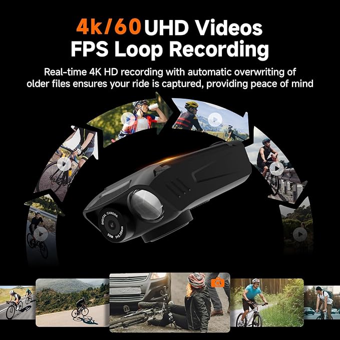 SVBONY Bike Camera with Smart Display, 4K60fps Action Camera with GPS Tracker, Cycling Speedometer/Odometer, Anti-Shake, Bike Lights, Bell, Waterproof, Bike Computer with APP Support (Without TF Card