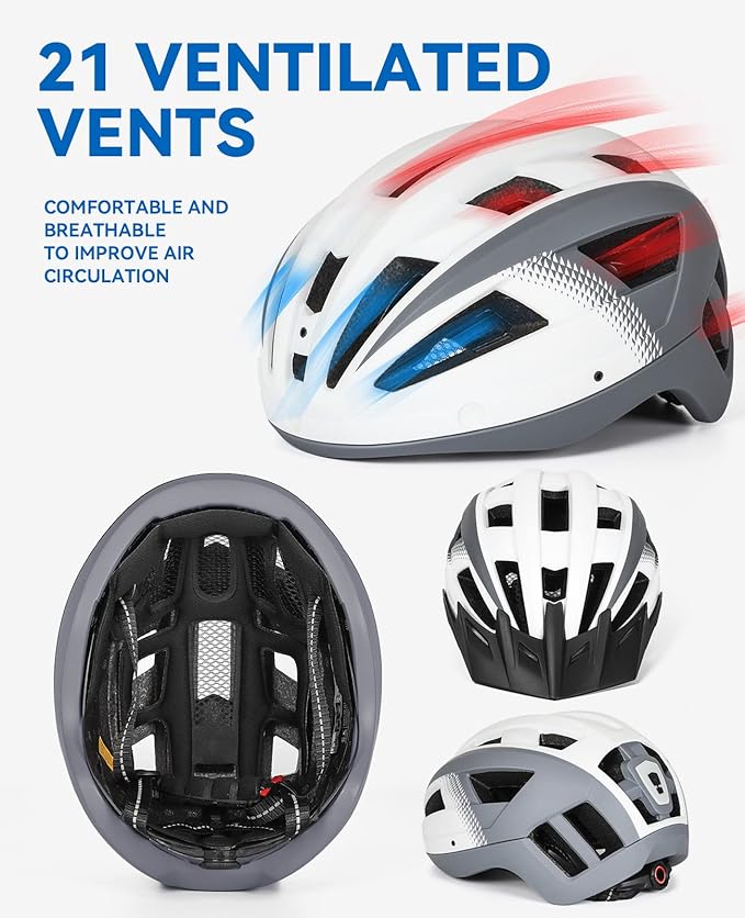 Adult Bike Helmet with Visor and Goggles for Men Women Mountain Road Bicycle Helmet Rechargeable Rear Light Cycling Helmet