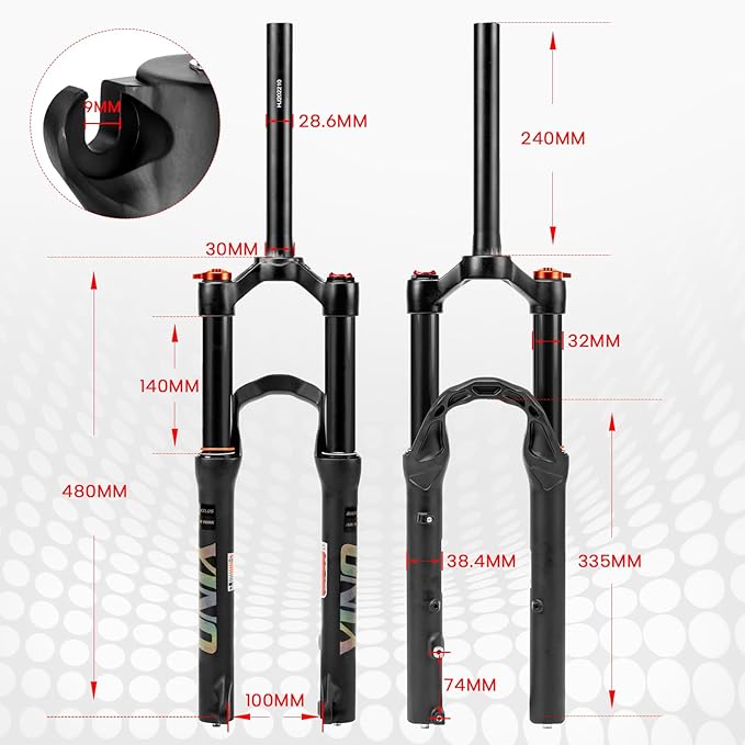 BUCKLOS YINO 24 inch MTB Air Suspension Fork 120mm Travel, QR 9mm/100 * 15mm Thru Axle Disc Brake, 1-1/8" Straight Tube Manual Lockout XC AM Ultralight Mountain Bike Front Forks
