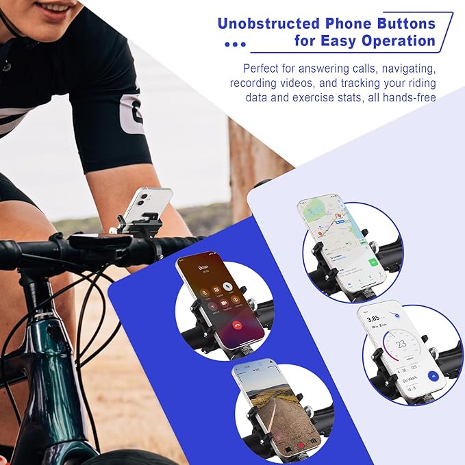 NineLeaf Bike Phone Holder | Not Block Camera,Motorcycle Phone Holder Aluminum | Silicone Anti-Slip,for Navigation & Recording,Anti Vibration Mount, Fits 2.17-3.74''Phones & 0.71-1.34'' Handlebars