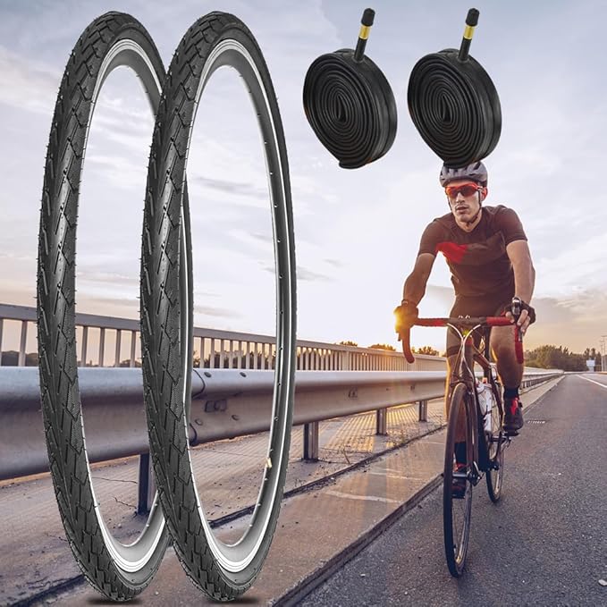 2 Pack 700x23C/25C/28C/35C/38C Bike Tires Plus Bike Inner Tubes Presta Valve 48mm or Schrader Valve 48mm Foldable Replacement Tires for Road Bicycle