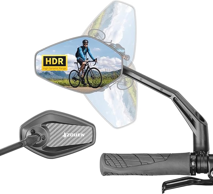 Handlebar Bike Mirror, Bicycle Rear View Mirrors, Scratch Resistant Convex HD Glass, Carbon Fiber Housing, Safe Bike Rearview Mirror for MTB, E-bike, Road Bike Accessories, Fit 20-23mm