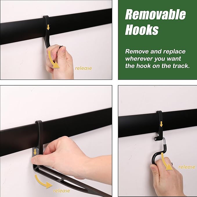 Wall-Mounted Rack With 6 Garage Hooks, Heavy-Duty Aerospace-Grade Aluminum Alloy Hooks Garage & Garden Storage for Shed, Workshop, or Home Organization – For Rakes, Shovels, Tools & More