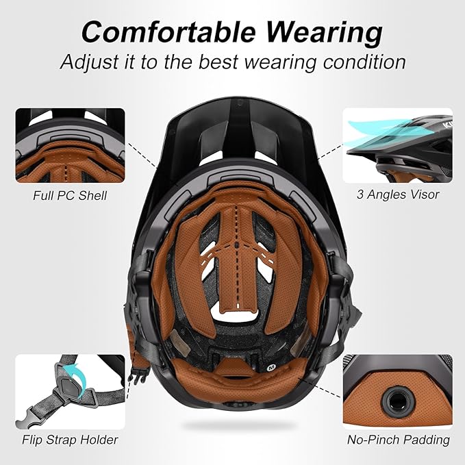 KINGBIKE NTA-8776 Mountain Bike Helmet Professional Ebike Helmets with 3-Level Adjustable Visor & Camera Mount E-MTB Helmet for Adults Men Women Youth E-Bike Safety Certified