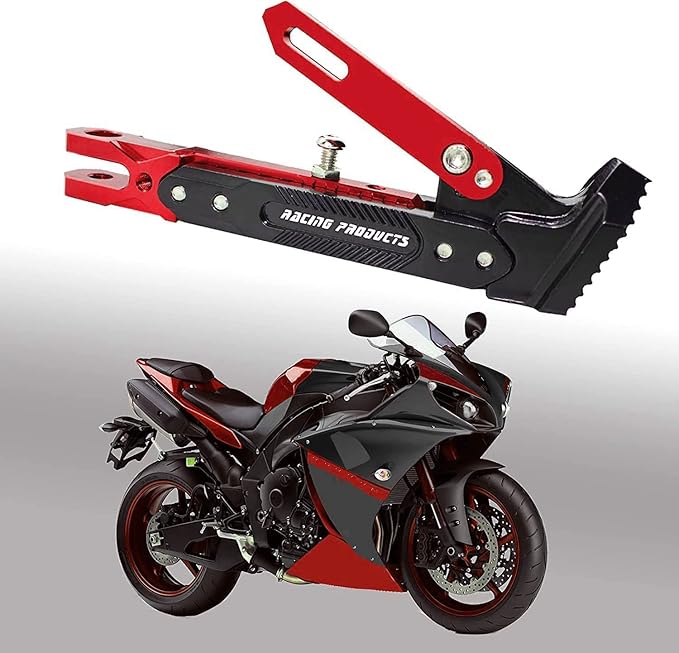 Motorcycle CNC Kickstand Adjust Tripod Holder Universal Aluminum Motor Scooter Modified Foot Side Stand Motorcycle Accessories (Red)