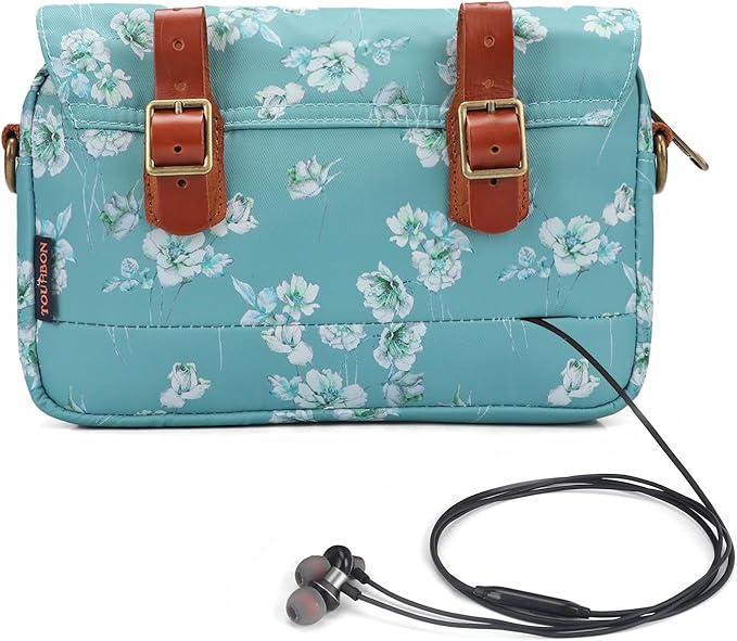 TOURBON Bike Bag Waxed Canvas Bicycle Handlebar Bag Zipper Closure Pouch Crossbar Front Frame Basket Cycling Saddebag Under Seat Strap-on Rear Rack Pannier (Blue with Flower)