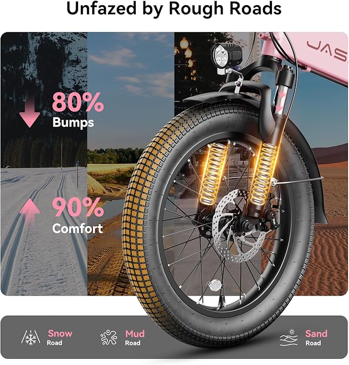 Jasion Electric Bike for Adults, 1000W Peak Motor Foldable Ebike, Aluminum 20'' Fat Tire Electric Bicycle Built-in 48V Removable Battery, EBS Commuter E Bikes up to 23 MPH & 45 Miles Max Range