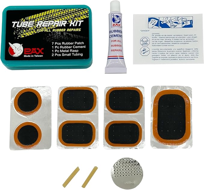 PAX 11Pcs Inner Tube Patch Kit with 7ml Rubber Cement - Professional Puncture Repair Set for Bicycle, Motorcycle, Scooter, BMX, ATV, Lawn Mower Tubes & Inflatables