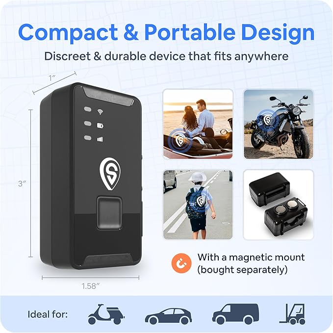 GPS Tracker with Magnetic Mount for Vehicles – Real Time Car Tracker with Trip History, Driving Alerts, GeoFence for Fleets & Family – 14 Days Trial, Rechargeable Battery (ShadowTrack with Case)